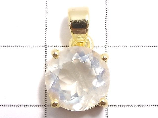 [Video][One of a kind] High Quality Rainbow Moonstone AAA Faceted Pendant 18KGP NO.13