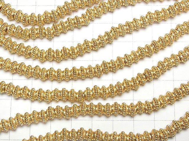 Copper Rondelle 6x6x4mm with rope pattern, 18KGP half or 1-strand beads (approx. 7 inches/18 cm)