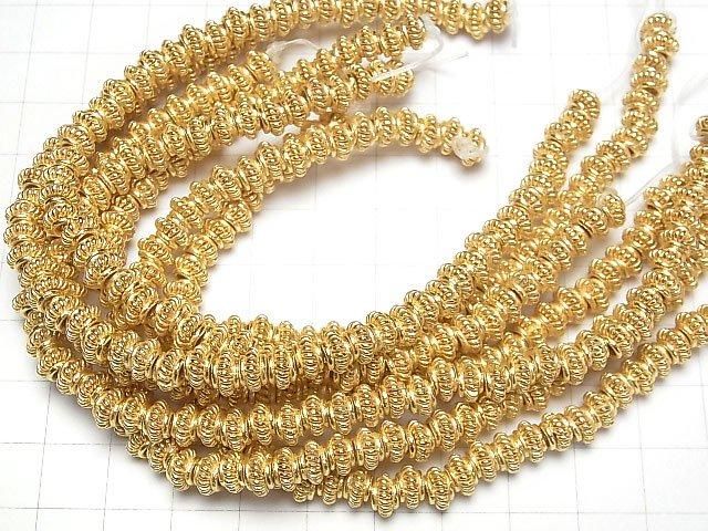 Copper Rondelle 6x6x4mm with rope pattern, 18KGP half or 1-strand beads (approx. 7 inches/18 cm)