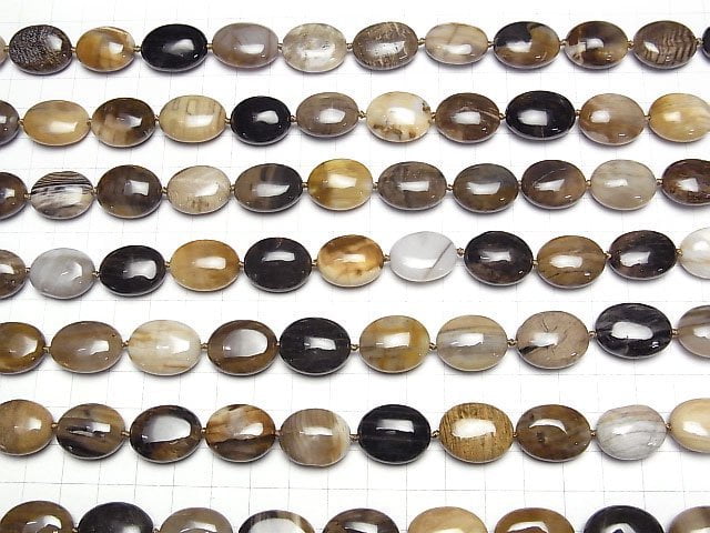 [Video] Wood Opalite (Wood Opal) Oval half or 1 strand beads (aprx.14inch/34cm)