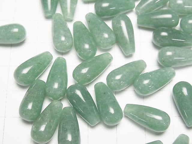 [Video] Green Aventurine Half Drilled Hole Drop (Smooth) 16x8mm 3pcs