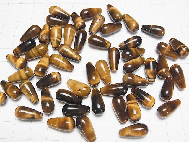 [Video] Yellow Tiger's Eye AA++ Half Drilled Hole Drop (Smooth) 16x8mm 3pcs
