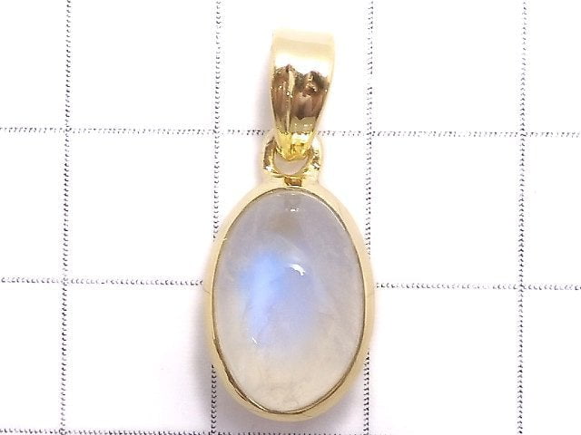 [Video][One of a kind] High Quality Rainbow Moonstone AAA Pendant 18KGP NO.19