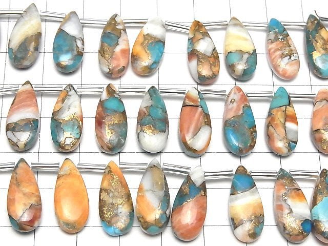 [Video] Oyster Copper Turquoise Pear shape (Smooth) 20x8mm half or 1strand (8pcs )