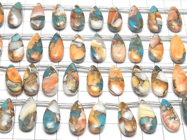 [Video] Oyster Copper Turquoise Pear shape (Smooth) 20x8mm half or 1strand (8pcs )