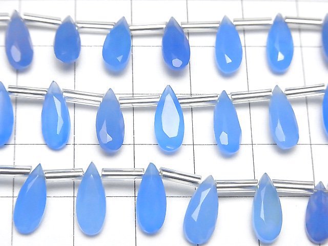 [Video] High Quality Blue Chalcedony AAA- Pear shape Faceted 12x5mm [Dark color] 1strand (9pcs)