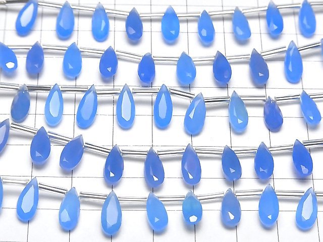 [Video] High Quality Blue Chalcedony AAA- Pear shape Faceted 12x5mm [Dark color] 1strand (9pcs)