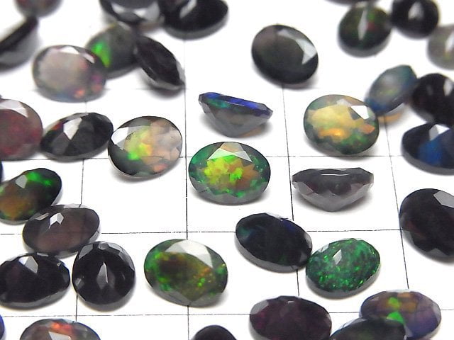 [Video]High Quality Black Opal AAA Loose stone Oval Faceted 8x6mm 2pcs