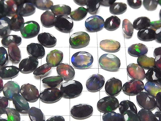 [Video]High Quality Black Opal AAA Loose stone Oval Faceted 8x6mm 2pcs