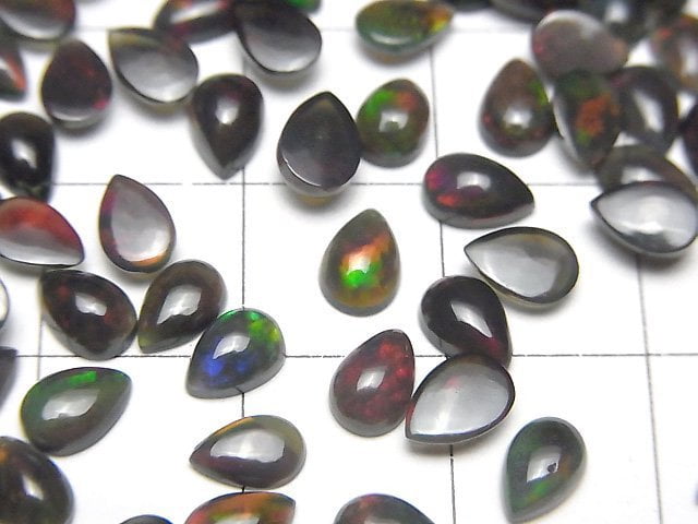 [Video] High Quality Black Opal AAA Pear shape Cabochon 6x4mm 5pcs