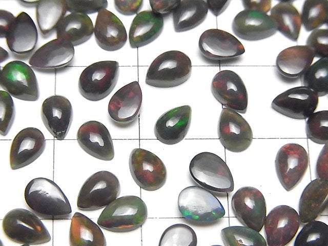 [Video] High Quality Black Opal AAA Pear shape Cabochon 6x4mm 5pcs