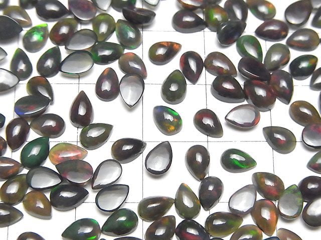 [Video] High Quality Black Opal AAA Pear shape Cabochon 6x4mm 5pcs