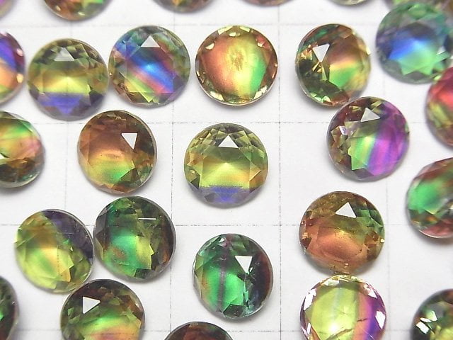 [Video] Doublet Crystal AAA Loose stone Round Faceted 8x8mm [Green Yellow/Stripe] 3pcs