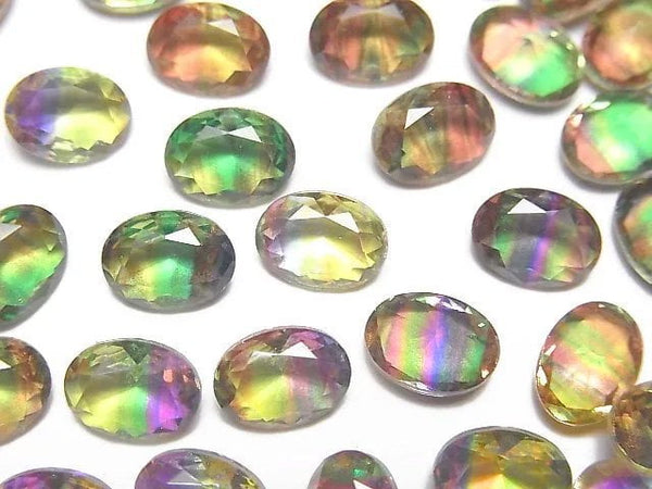 [Video] Doublet Crystal AAA Loose stone Oval Faceted 8x6mm [Green Yellow/Stripe] 3pcs