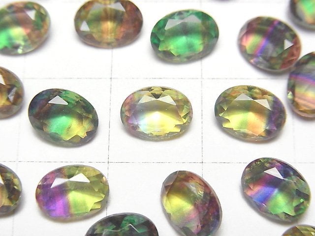 [Video] Doublet Crystal AAA Loose stone Oval Faceted 8x6mm [Green Yellow/Stripe] 3pcs