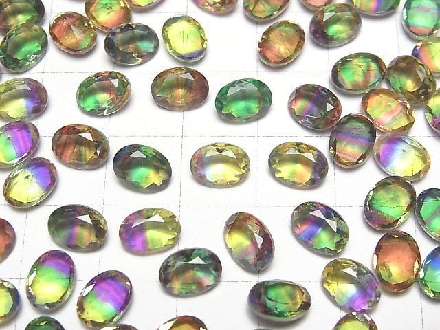 [Video] Doublet Crystal AAA Loose stone Oval Faceted 8x6mm [Green Yellow/Stripe] 3pcs