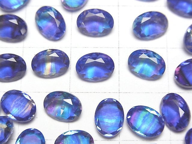 [Video] Doublet Crystal AAA Loose stone Oval Faceted 8x6mm [Blue/Stripe] 3pcs