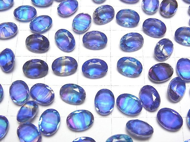 [Video] Doublet Crystal AAA Loose stone Oval Faceted 8x6mm [Blue/Stripe] 3pcs