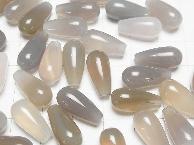 [Video] Gray Onyx AAA Half Drilled Hole Drop (Smooth) 16x8mm 3pcs