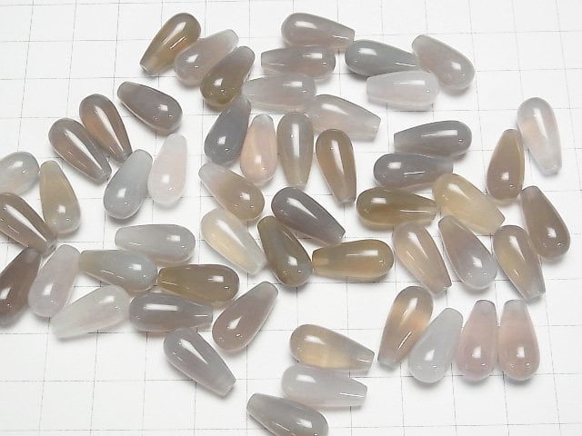 [Video] Gray Onyx AAA Half Drilled Hole Drop (Smooth) 16x8mm 3pcs