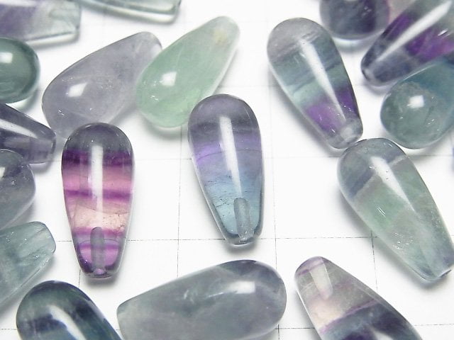 [Video] Multi color Fluorite AA++ Half Drilled Hole Drop (Smooth) 16x8mm 3pcs