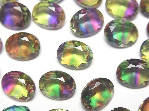 [Video] Doublet Crystal AAA Loose stone Oval Faceted 10x8mm [Green Yellow/Stripe] 3pcs