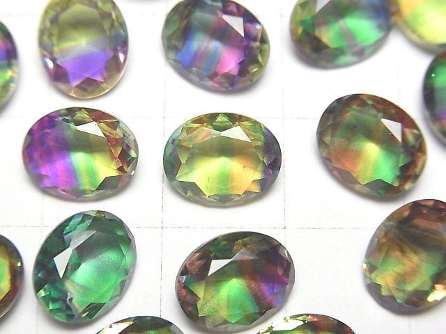 [Video] Doublet Crystal AAA Loose stone Oval Faceted 10x8mm [Green Yellow/Stripe] 3pcs