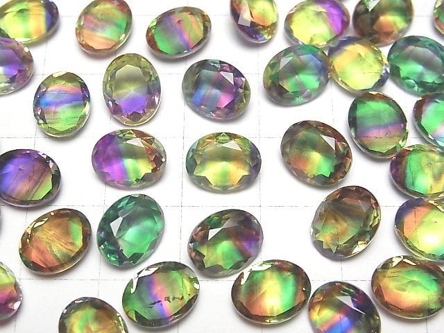 [Video] Doublet Crystal AAA Loose stone Oval Faceted 10x8mm [Green Yellow/Stripe] 3pcs