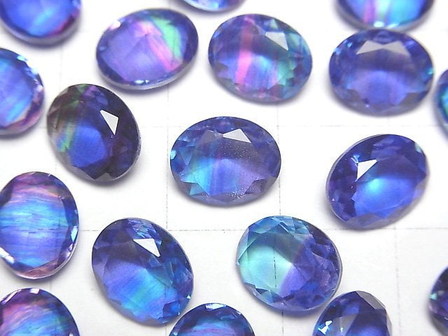 [Video] Doublet Crystal AAA Loose stone Oval Faceted 10x8mm [Blue/Stripe] 3pcs