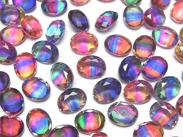 [Video] Doublet Crystal AAA Loose stone Oval Faceted 10x8mm [Vivid color/Stripe] 3pcs