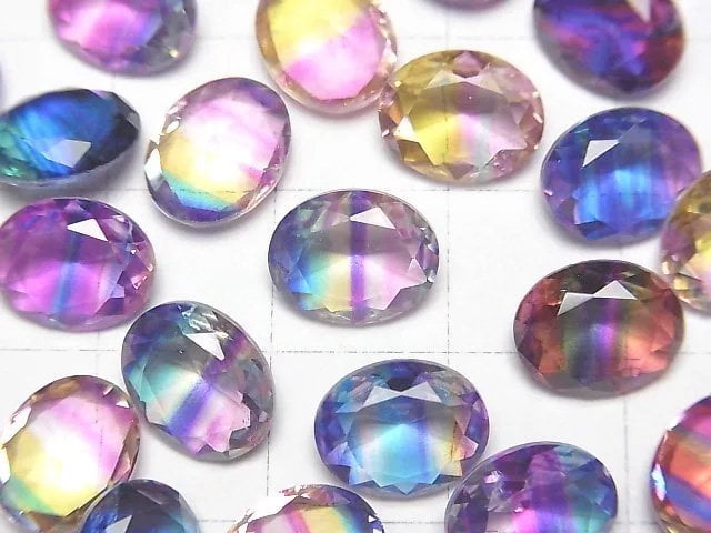 [Video] Doublet Crystal AAA Loose stone Oval Faceted 10x8mm [Pop color/Stripe] 3pcs