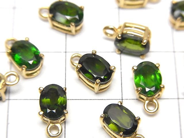 [Video]High Quality Chrome Diopside AAA Bezel Setting Oval Faceted 7x5mm 18KGP 1pc