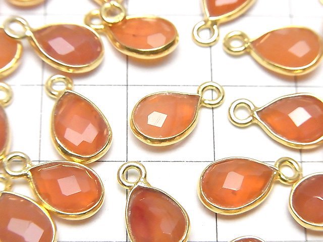 [Video]High Quality Carnelian AAA Bezel Setting Faceted Pear Shape 10x7mm 18KGP 3pcs