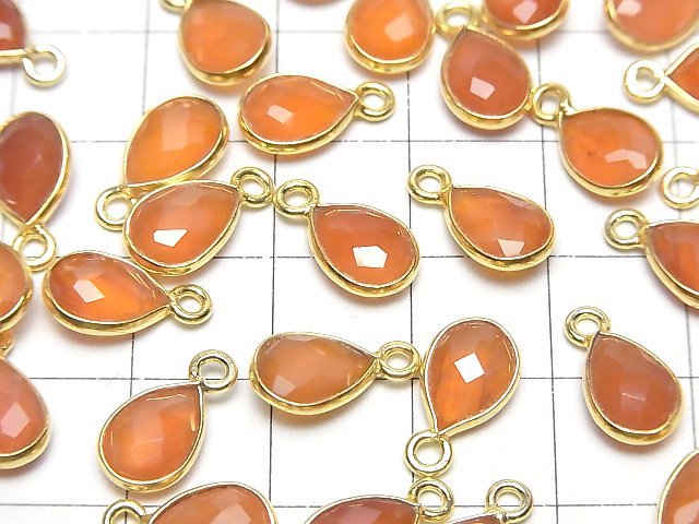 [Video]High Quality Carnelian AAA Bezel Setting Faceted Pear Shape 10x7mm 18KGP 3pcs