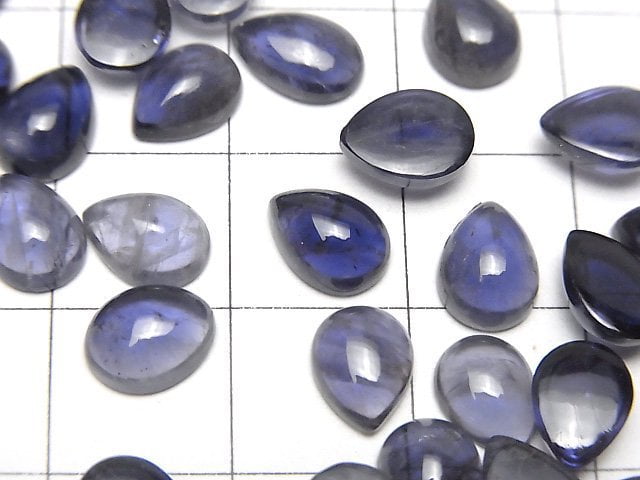 [Video]High Quality Iolite AAA- Pear shape Cabochon 8x6mm 3pcs