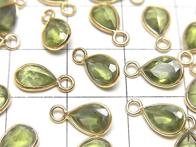 [Video]High Quality Peridot AAA- Bezel Setting Pear shape Faceted 7.5x5.5mm 18KGP 3pcs