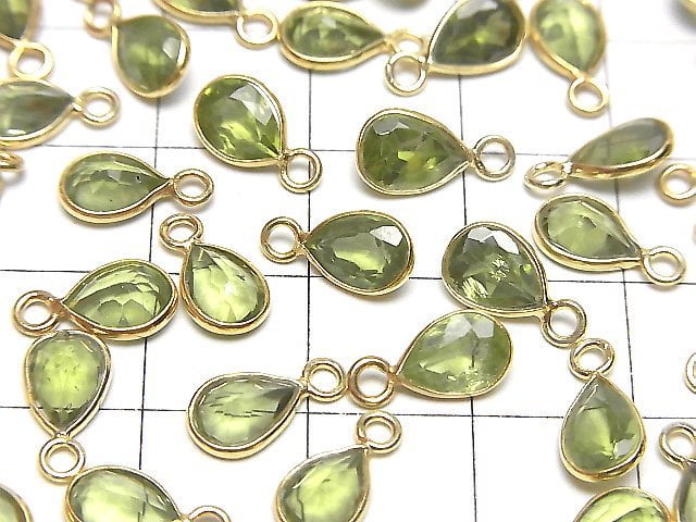 [Video]High Quality Peridot AAA- Bezel Setting Pear shape Faceted 7.5x5.5mm 18KGP 3pcs