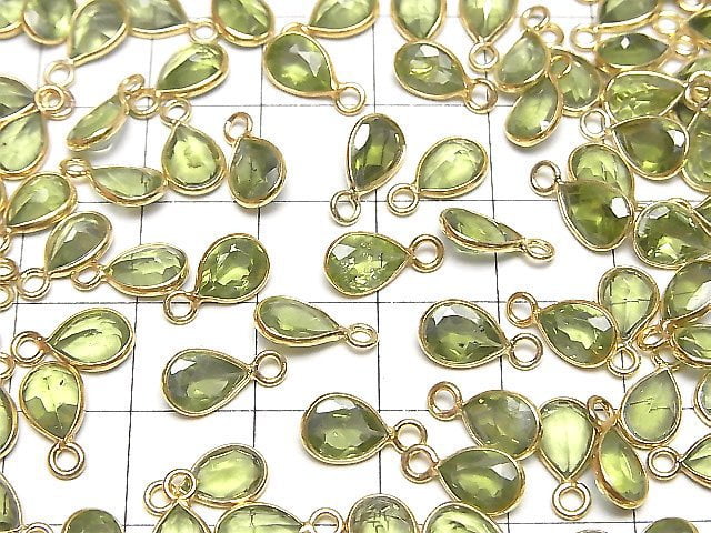 [Video]High Quality Peridot AAA- Bezel Setting Pear shape Faceted 7.5x5.5mm 18KGP 3pcs