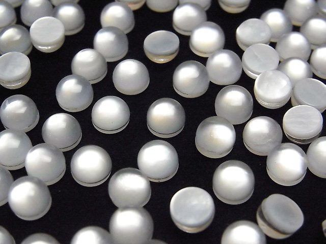 [Video] White Shell x Crystal AAA Round Cabochon 6x6mm 4pcs