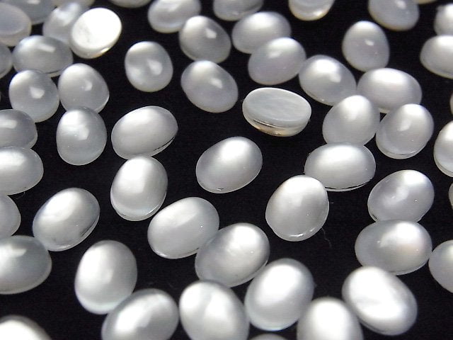 [Video] White Shell x Crystal AAA Oval Cabochon 8x6mm 4pcs