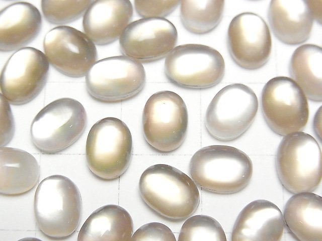 [Video] White Shell x Smoky Quartz AAA Oval Cabochon 8x6mm 4pcs