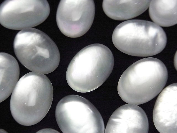 [Video] White Shell x Crystal AAA Oval Cabochon 14x10mm 2pcs