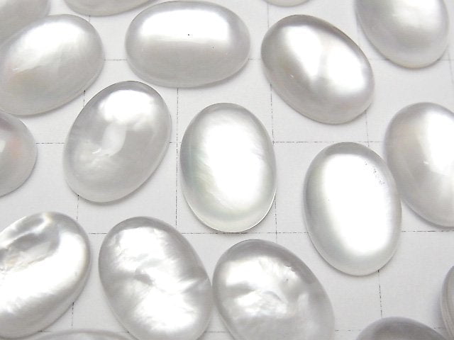 [Video] White Shell x Crystal AAA Oval Cabochon 14x10mm 2pcs