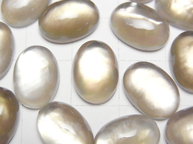 [Video] White Shell x Smoky Quartz AAA Oval Cabochon 14x10mm 2pcs