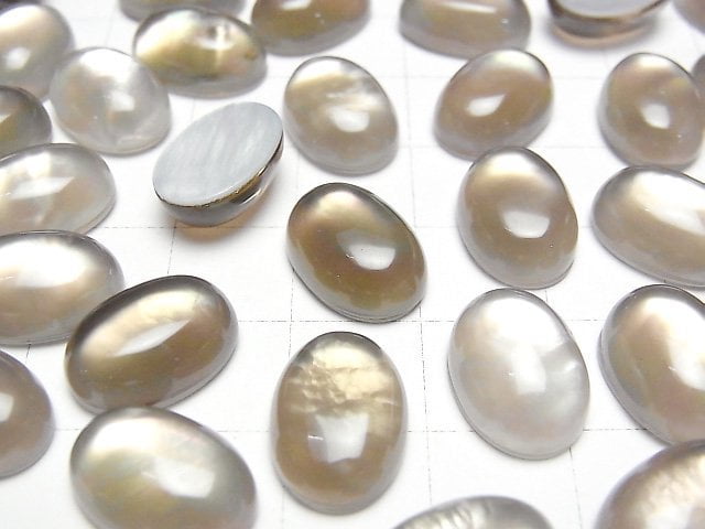 [Video] White Shell x Smoky Quartz AAA Oval Cabochon 14x10mm 2pcs