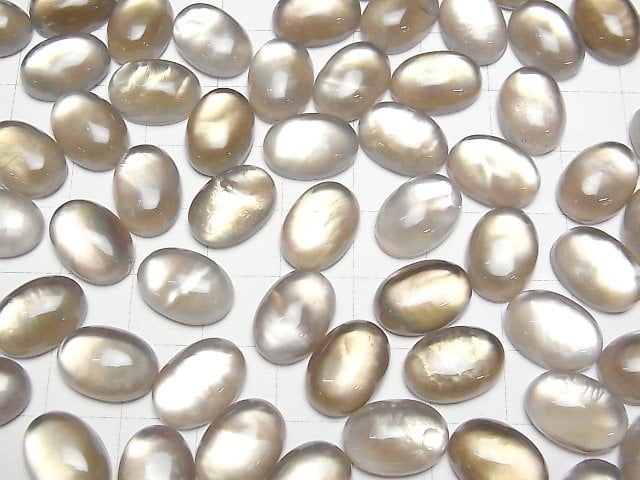 [Video] White Shell x Smoky Quartz AAA Oval Cabochon 14x10mm 2pcs