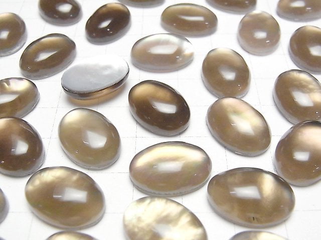 [Video] White Shell x Smoky Quartz AAA Oval Cabochon 18x13mm 1pc