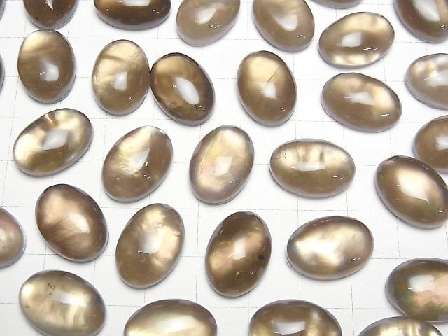 [Video] White Shell x Smoky Quartz AAA Oval Cabochon 18x13mm 1pc