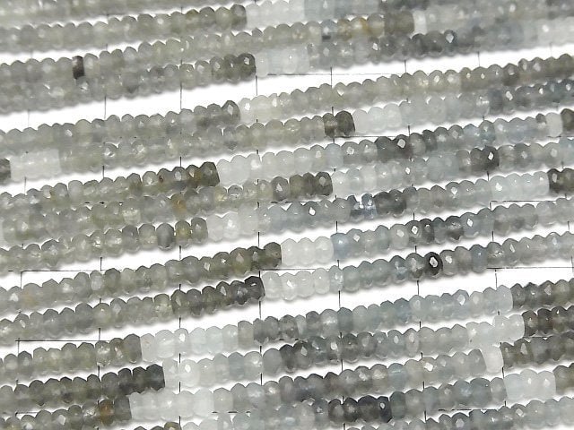[Video] Moss Aquamarine AA++ Faceted Button Rondelle half or 1strand beads (aprx.13inch/32cm)