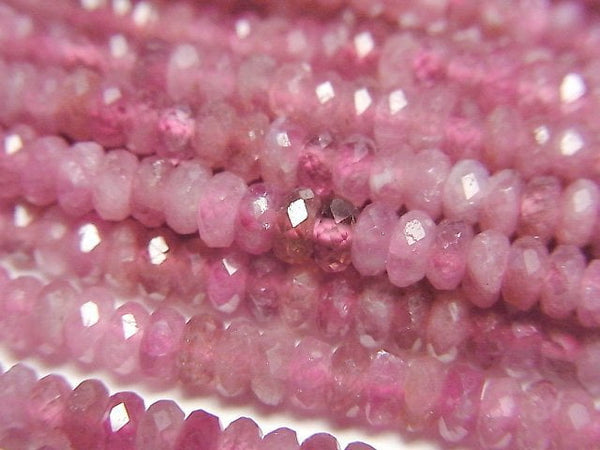 [Video] High Quality! Pink Tourmaline AAA Faceted Button Roundel 4x4x2mm half or 1strand beads (aprx.15inch/37cm)